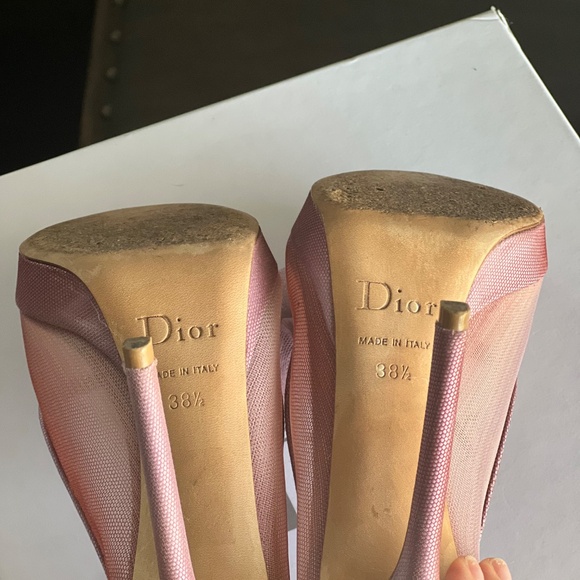 Dior Bagatelle Blush Ombré Peep Toe Pom Bow Wedding Heels Size 38.5 - Picture 9 of 13